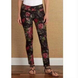 Soft Surroundings Pull-on Black Floral Leggings Pants Medium